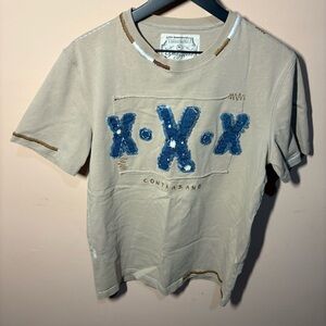 Smugglers Moon Contraband X.X.X Denim Patch Tee Beige Size M